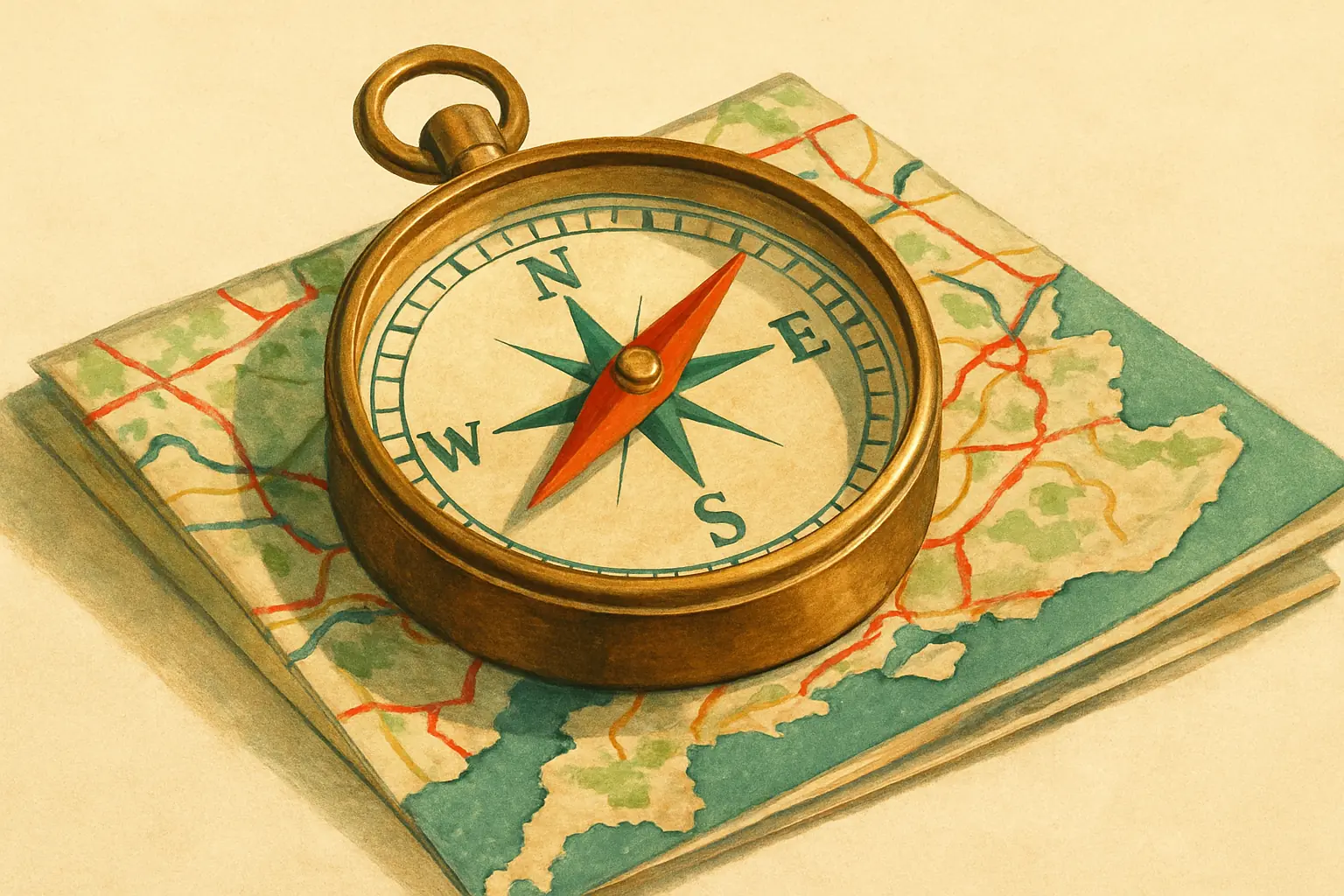 Editorial still life with a compass